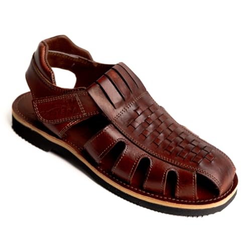 Mexico en la Piel Men’s Leather Fisherman Sandals – Handmade Mexican Huarache, Closed Toe, Adjustable Strap, Lightweight & Breathable by Mexico en la Piel - Used condition - US$68.70
