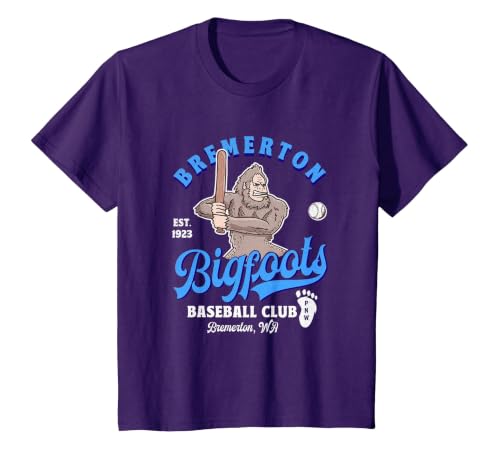 Funny Bigfoot Baseball Retro Minor League Baseball Team T-Shirt, Youth, Purple, 3T