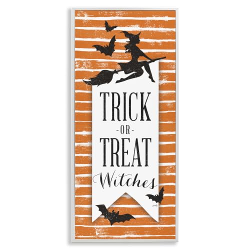 Halloween Witch Silhouette Striped Humor, 10 x 24 Inch Framed Giclée Print