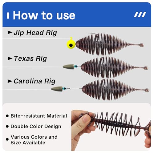 Eupheng 20PCS Soft Plastic Swimbait, Ribbed Plastic Baits with Tickle/Paddle Tail, Fishing Worms Bionic Soft Leech Fishing Minnow Bait for Bass, Pike, Trout, Walleye by EUPHENG - Used condition - Image 4