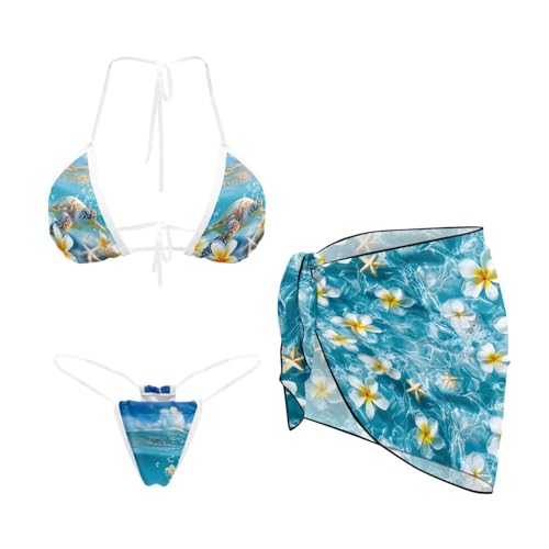 POLERO Turtle Hibiscus Bikini Sets for Women with Cover up