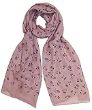 thb Richter Damen Herren Langer Schals/Tücher & Krawatte mit Musiknoten Notenschlüssel Muster Weich Soft Halstuch für Musikveranstaltungen Chor Musiker (Musik Icons - Altrosa)