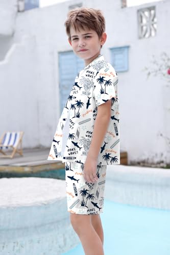 Image of Cromoncent Boy and Men Hawaiian Outfits Short Sleeve Shirts and Shorts Hawaiian Suits Beach Tropical 2 Pcs Vacation Sets