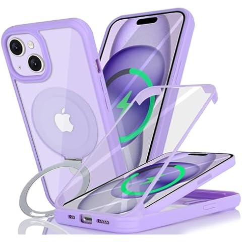 Cavor Compatible with iPhone 13 Magsafe Case & iPhone 14 Case Magsafe,for iPhone 14 Case with Screen Protector,Phone Case for iPhone 14 Magnetic Case with Stand,Protective Shockproof Case-Purple Cover
