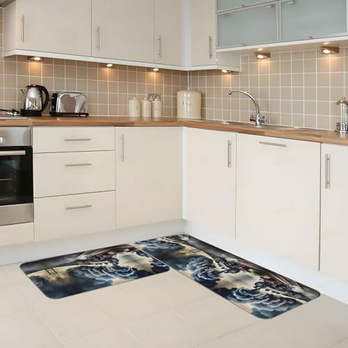 Tapis de cuisine antidérapant lot de 2 lavable confort train nuage - 3