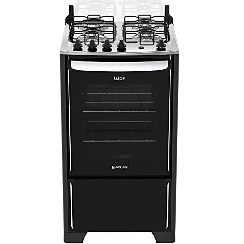 Fogão 4 bocas Atlas New Utop Preto mesa de inox - Bivolt