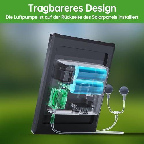 Biling Teichbelüfter Sauerstoffpumpe für Teich Solar, 2,5W Solar Teichbelüfter Sauerstoffpumpe Air Aquarium mit Akk, Sauerstoff Teich Belüftungspumpe 3 Modi 2 Luftsteine für Gartenteich, Angeln