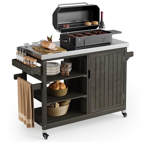 YITAHOME XL Solid Wood Outdoor Grill Cart Storage Cabinet with