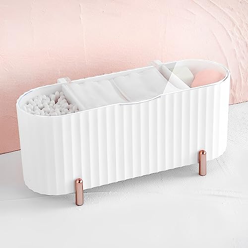 OKUYAN Q-tips Holders 3 Compartments Cotton Pad Dispenser Makeup Pads Container ABS Cotton Swab Dispenser Cotton Pad Storage for Cotton Swab Cotton Pad Makeup Sponge Eggs Dressing Table Bedroom(White)