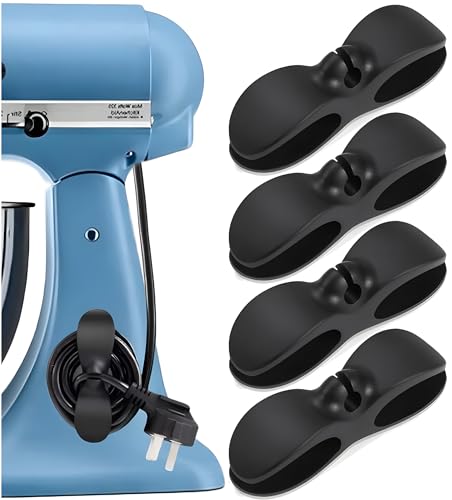 4 Pack Upgraded Cord Organizer for Kitchen Appliances with Self Adhesive Mount - Stick On Cord Organizer for Appliances, Cable Cord Holder Cord Winder for Blender, Mixer, Toaster, Air Fryer (Black)