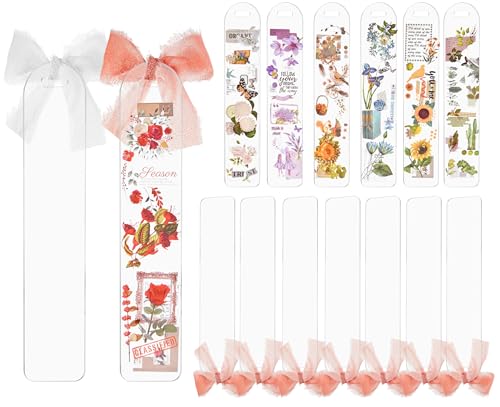 Aemygo 50 Pcs Acrylic Bookmark Blanks, Clear Acrylic Bookmarks Making Kit with 2 Rolls Ribbon, Plastic Blank Bookmarks Bulk for Reading Lovers, DIY Crafts, Graduation Gift Tag