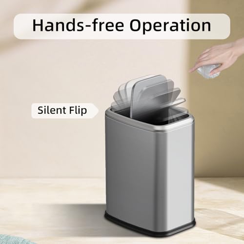 KHMMGK 8L/2.1 Gal Small Bathroom Trash Can with Lid, Swing-Top Rectangular Waste Bin, Stainless Steel Garbage Can for Home, Office, Toilet, Bedroom, Living Room (Silver) by KHMMGK - Image 4