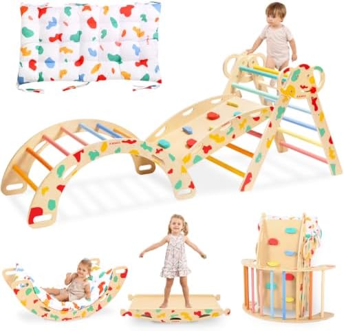 WINGYZ Pikler Triangle Set, Montessori 8-in-1 Climbing Set with Cushion