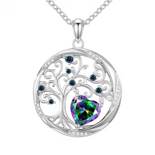 Accver Necklace with Birthstone Sterling Silver Pendant-Adjustable Chain