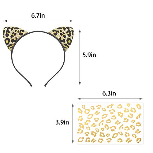 Pandecor 3 Pack Gold Cheetah Print Temporary Tattoos With A Cheetah Ears Headband,Removable Temporary Tattoo And Headband For Halloween Leopard Costumes #TOP1