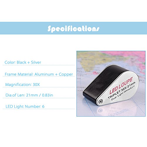 Kiboule 30X multifuncional portátil LED lupa de joalheiro portátil 21mm 6 lupa de joalheiro lupa tri