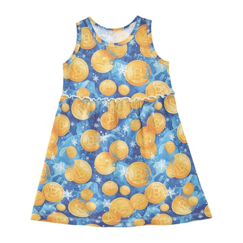 KLL Flying Bitcoins and Snowflakes Baby Girls Party Dresses Cute Beach Sundress Comfy Outfits Crew Neck