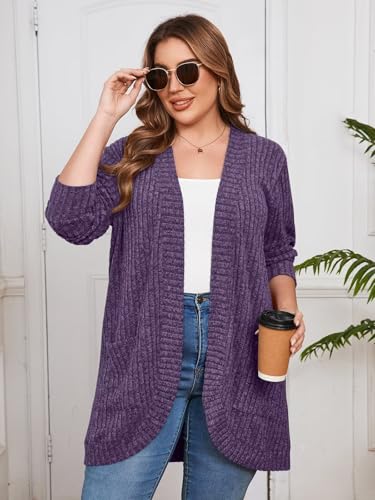 Image of BELAROI Women Plus Size Cardigan Sweater Fall Outfit | Open front long cardigan, lightweight sweater, versatile layering tops for fall winter, daily wear, outdoor, office clothes