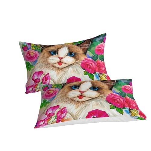 Housse de couette chat 3D anti-plis literie microfibre king size 220x240cm