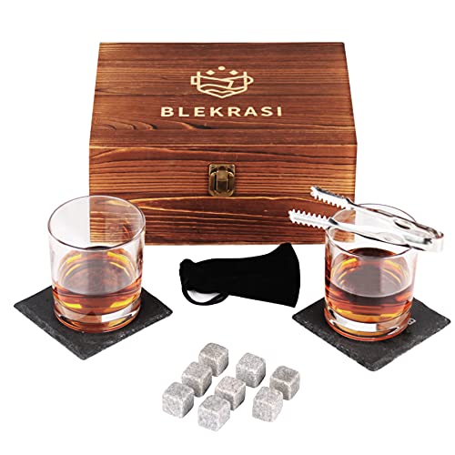 Whiskey Steine Set Geschenk für Männer, Bourbon Geschenke Coole Whisky Steine mit 2 Gläsern, Wein Geschenke für Männer Ehemann Freund Opa Bruder Cover