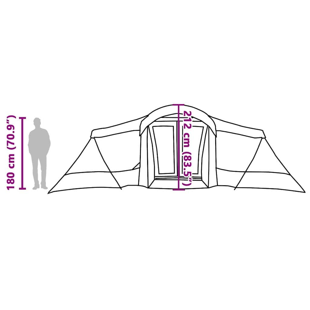 Familienzelt Grün Grau aus Polyester mit Fiberglasgestänge x x, wasserdicht, UV-beständig, mit Vorraum, Moskitonetz, doppelwandig für Camping, Festival, Outdoor