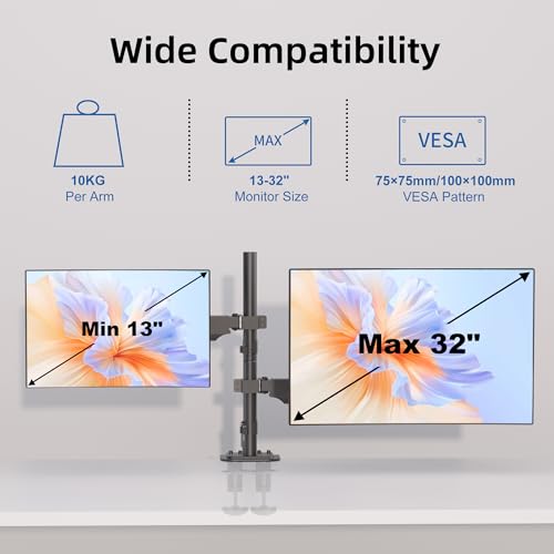 Image of Suptek Dual Monitor Mount Stand-Height Adjustable Gas Spring Monitor Arm Desk Mount for 2 Computer Screens 17 to 34 inches - Each Arm Holds up to 24.25lbs (MD8822)