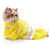 Cinf Cat Bathing Bag, Breathable Mesh Anti Scratch Adjustable Cat Grooming Bag for Nail Trimming, Bathing Soft Cat Washing Bag(Yellow) L