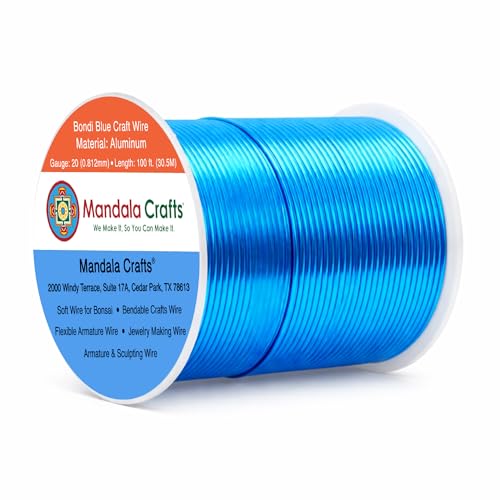 Image of Mandala Crafts 20 Gauge Bondi Blue Anodized Aluminum Craft Wire, 100 FT | Colored, Flexible, Bendable, for Bonsai, Armature, Sculpting, Wire Wrapping, Jewelry Making, Weather & Tarnish Resistant