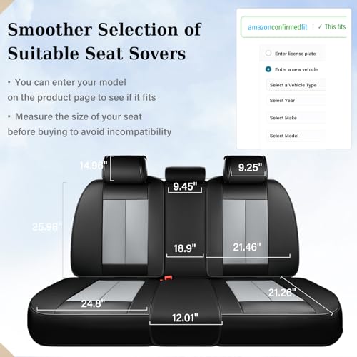 Image of Coverado Rear Bench Car Seat Covers, Car Rear Seat Covers, Nappa Leather Back Seat Cover, Automotive Seat Covers Seat Cushion Cover Universal Fit for Most Cars Sedan SUV Pickup Truck, Black&Gray