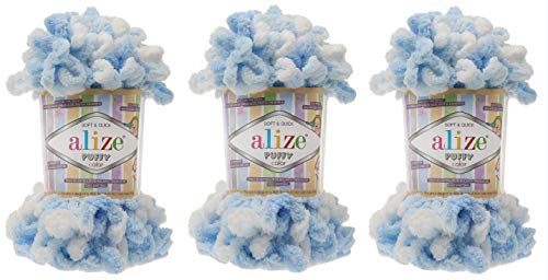 Alize Puffy Color Baby Blanket Yarn Big Loop - Lote de 300 g, 300 yardas, 100 % micropoliéster, hilo suave para tejer a mano, hilo grueso y voluminoso (5865)