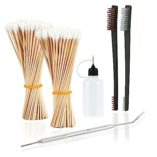 Bore Baby Gun Cleaning Supplies For Rifle Pistol Shotgun Cleaning, 6" Cotton Swabs 200Pcs, 1 All Purpose Nylon Brush & 1 Copper Wire Brush, 1 Steel Pick, 1 Oil Bottle #TOP22