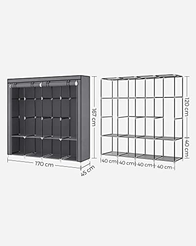 SONGMICS Stoffschrank, Kleiderschrank, 45 x 170 x 167 cm, 4 Hängefächer, mit Ablagen, 4 Seitentaschen, viel Platz, für Schlafzimmer, Wohnzimmer, grau RYG094G02
