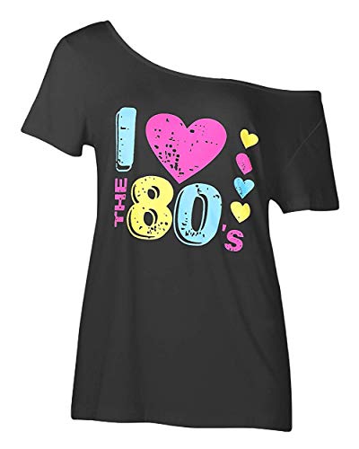 Smile Fish Women's I Love The 80's Off The Shoulder Tops Disco 80s Costumes T Shirts (007black, US 18/Tag Size 4XL)