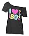 Smile fish Women's I Love The 80's Off The Shoulder Tops 80s Costumes T Shirts (M, Black) K007