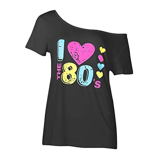 Smile Fish Women's I Love The 80's Off The Shoulder Tops 80s Costumes T Shirts (XL,Black) K007