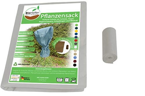 BioHelfer Sac de plantation en pot + bande de fixation, protection contre le gel pour plantes, couvercle de protection, 85 cm de diamètre, hauteur : 150 cm, blanc