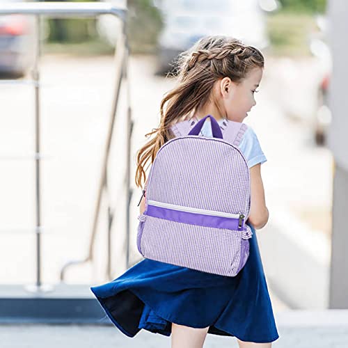 Gabigaba Toddler Backpack for Girls Seersucker Pleated Flower Edge Kids Lightweight Backpack Pink Mini Preschool Backpack (PURPLE) - Thumbnail 6
