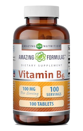 Amazing Formulas Vitamin B6 (Pyridoxine HCI) Supplement | 100 Mg | Tablets | Non-GMO | Gluten-Free | Made in USA (1 Pack | 100 Count)