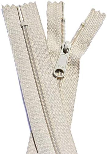 Nylon Coil YKK Beige #4.5 Handbag Zippers with Extra Long Pull Slider - Closed Bottom - Color: Beige #572 - Choose Your Length - Made in The United States (10 Zippers Per Pack) (48" Inches)