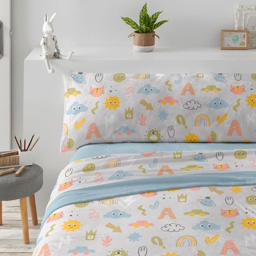 Burrito Blanco | Sábanas de Coralina, 978 Azul | Cama de 90 cm | (+ Medidas Disponibles) | Sábanas de Invierno Infantil | Diseño 978 | Color Azul
