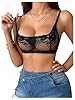 SOLY HUX Women's Floral Lace Bralettes Mesh See Through Strappy Wireless Bras Lingerie Plain Black Small
