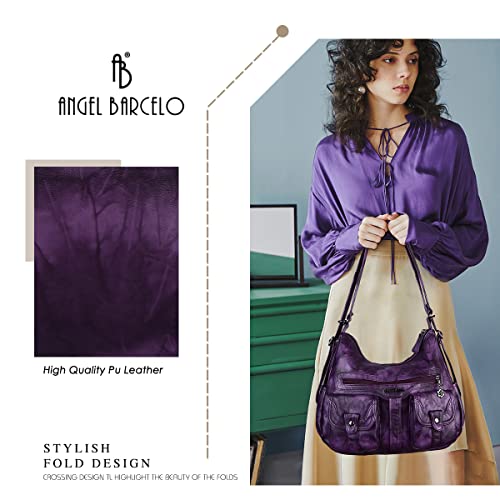 Angel Barcelo Women Multifunctional Soft Leather Handbag Purses Shoulder Hobo Backpack Crossbody Zipper Bag With Pocket (Fashion Purple) #TOP6