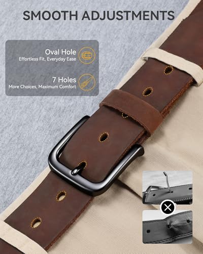 Image of CHAOREN Mens Belts Casual for Jeans - Full-Grain Leather, Durable Cowhide | Solid Buckle, Classic Style, Handmade, Daily Wear, Gift Box
