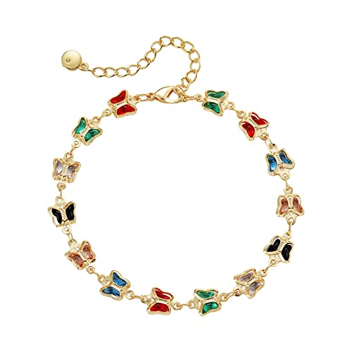 Image of Bracelet for Women Gold Plated Colorful Bracelet Rhinestone Anklet Zirconia Bracelets For Women (Gold, One Size)