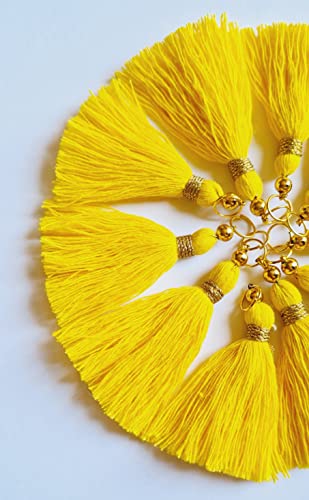 Image of Zippy Flora Micro 1.5 inch Length Cotton Handmade Tassels for Saree /Blouse /Dupatta /DIY /Decor (Pack of 12) (Bright Yellow)