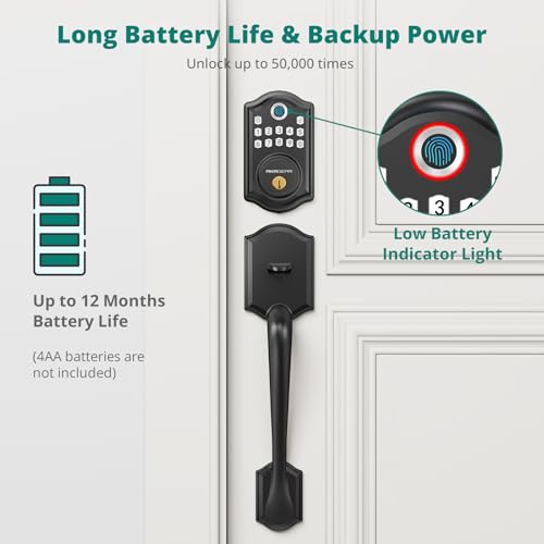 AkaGear DS10 Keyless Entry Door Lock with Handle Set - Fingerprint DeadBolt, Electronic Keypad Deadbolt, Smart Locks for Front Door, Auto-Lock & One Touch Locking, Easy Installation - Matte Black by AkaGear - Image 6