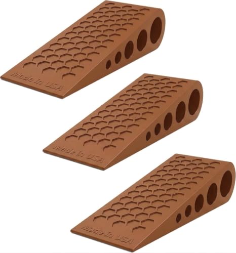 Image of Door Stoppers for Bottom of Door Premium Floor Rubber Door Stop Wedge Made in USA Heavy Duty Honeycomb Design for Carpet, Tile, Ideal for Home, School, Commercial, Coffee 3-Pack