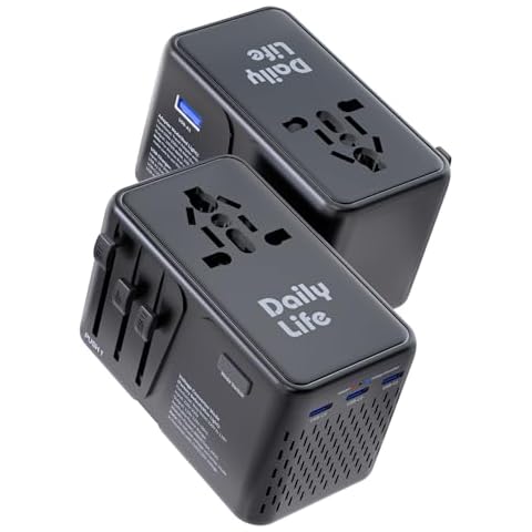 DAILYLIFE 220V to 110V Converter, Travel Adapter US to Europe - Power Converter Adapter Combo with 3 USB C and 1 USB A for US/UK/EU/AU, (1 Pack) - Black Cover