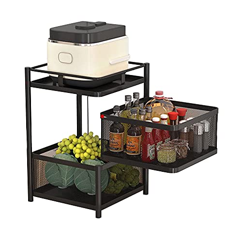 Accesorio de cocina para almacenar frutas, estante de 2 capas, organizador de utensilios de cocina, color negro Cover