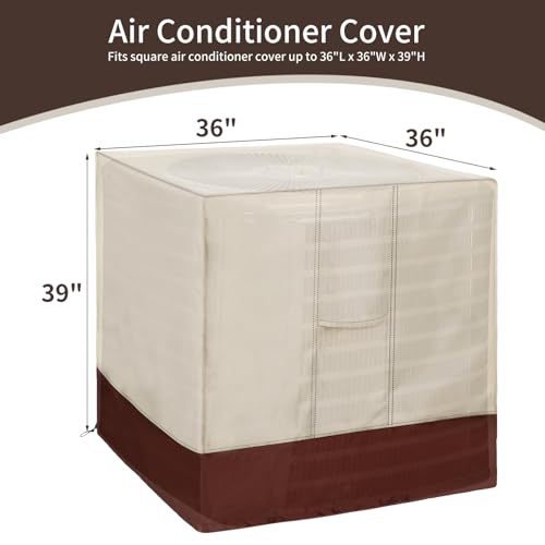 Air Conditioner Cover for Outside Units-Sturdy AC Cover for Outside Unit,Water-Resistant, sturdy, with Mesh Vents and Elastic Hem Cord, Fits up to 36 x 36 x 39 inches…